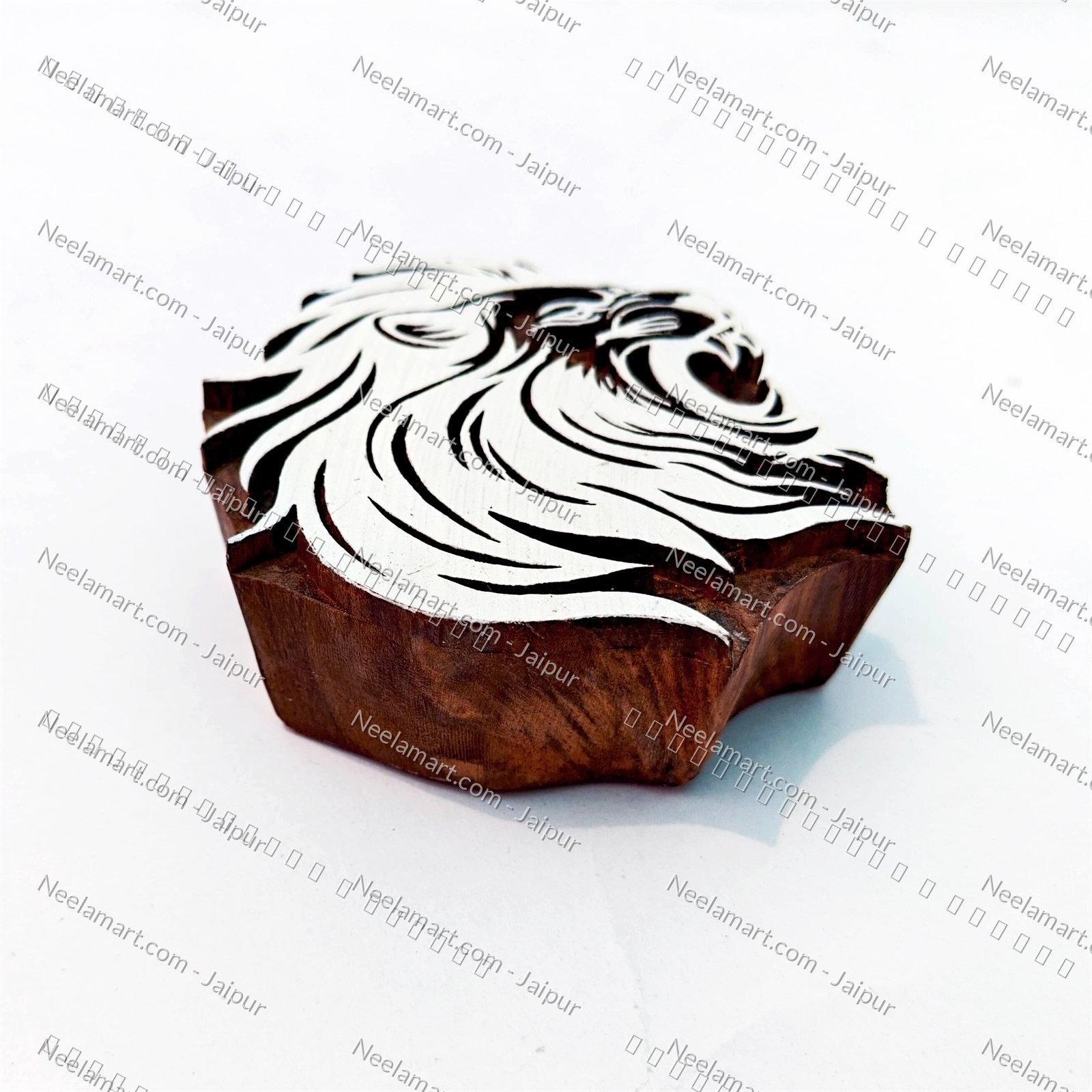 Hand-Carved Lion Head Block printed impression